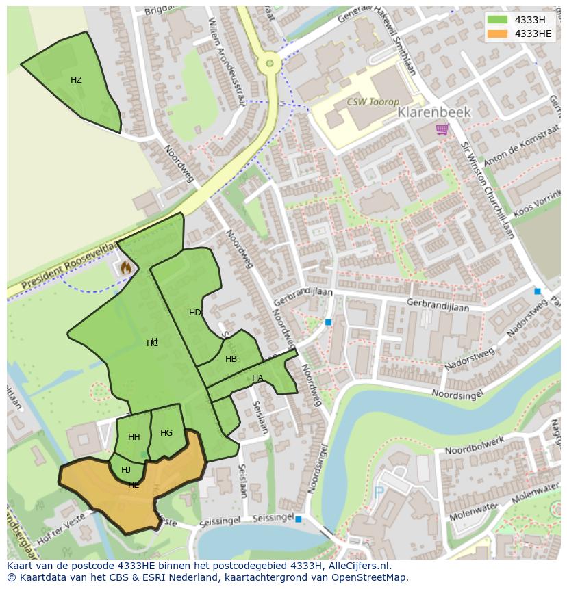 Afbeelding van het postcodegebied 4333 HE op de kaart.