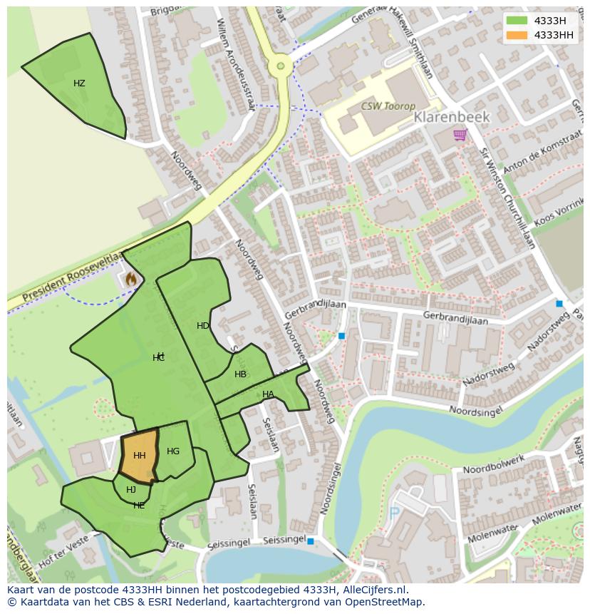 Afbeelding van het postcodegebied 4333 HH op de kaart.
