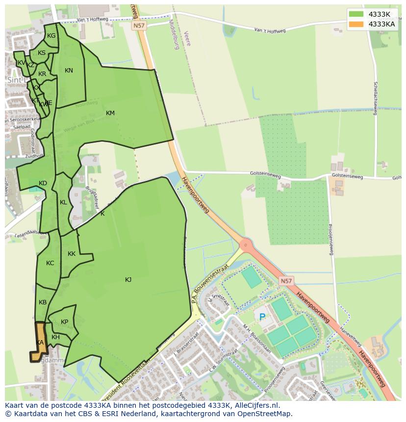 Afbeelding van het postcodegebied 4333 KA op de kaart.
