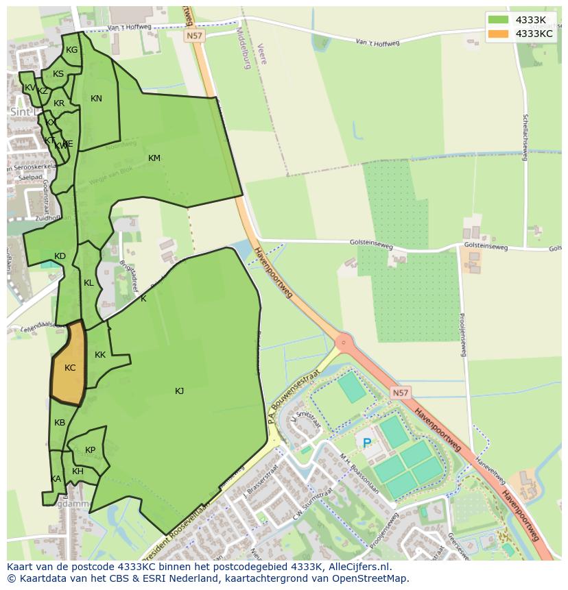 Afbeelding van het postcodegebied 4333 KC op de kaart.