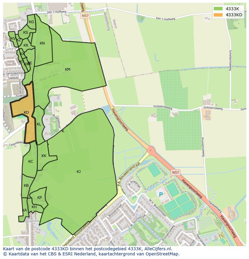 Afbeelding van het postcodegebied 4333 KD op de kaart.