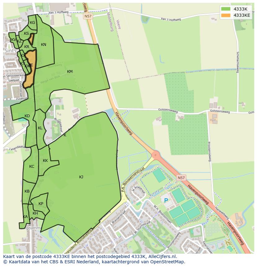 Afbeelding van het postcodegebied 4333 KE op de kaart.