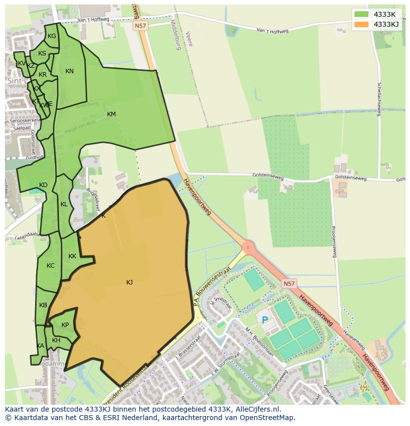 Afbeelding van het postcodegebied 4333 KJ op de kaart.