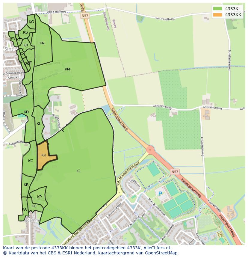 Afbeelding van het postcodegebied 4333 KK op de kaart.