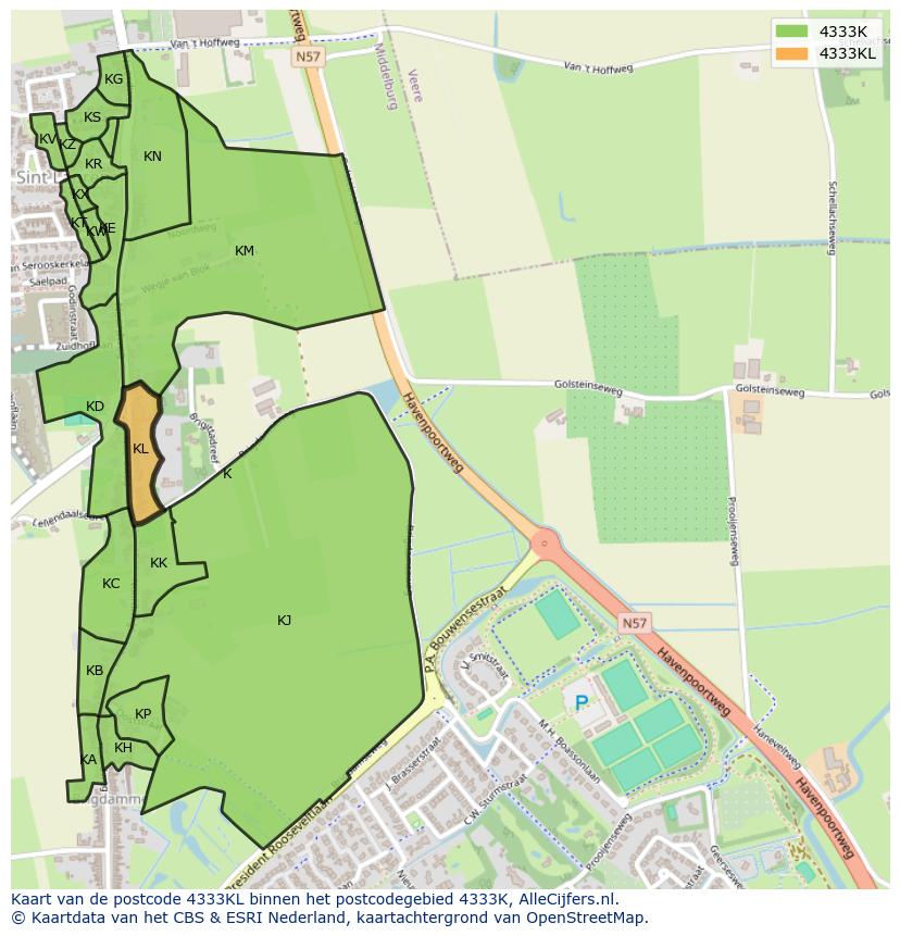Afbeelding van het postcodegebied 4333 KL op de kaart.
