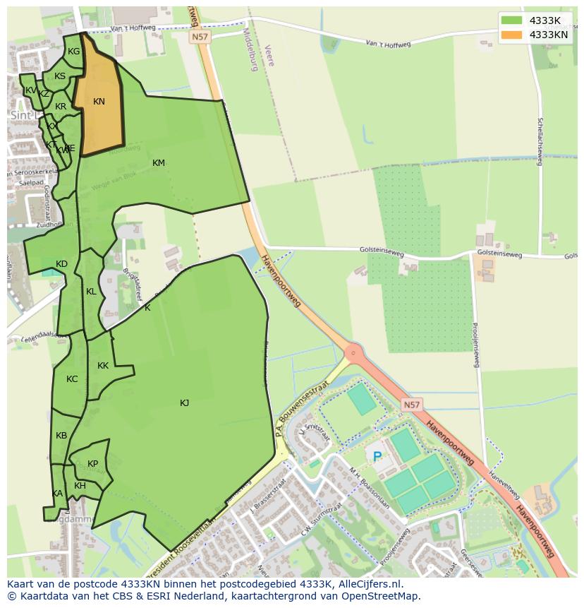 Afbeelding van het postcodegebied 4333 KN op de kaart.