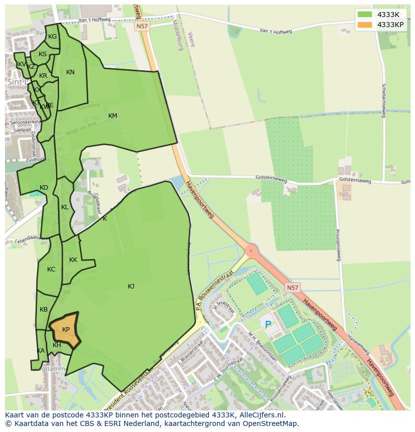 Afbeelding van het postcodegebied 4333 KP op de kaart.