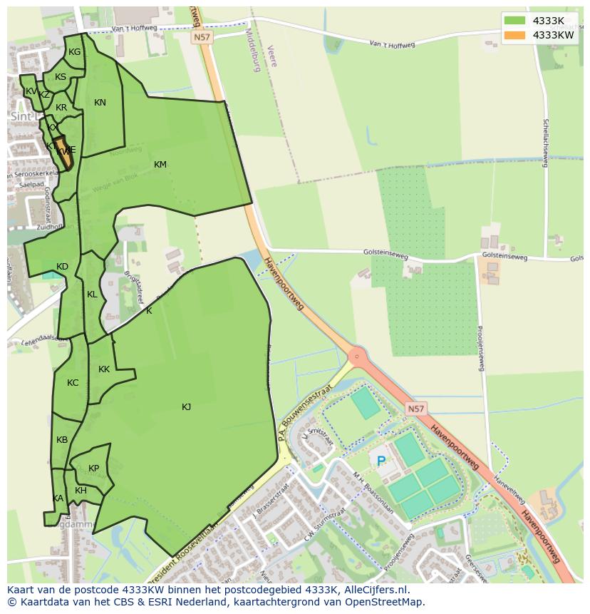 Afbeelding van het postcodegebied 4333 KW op de kaart.