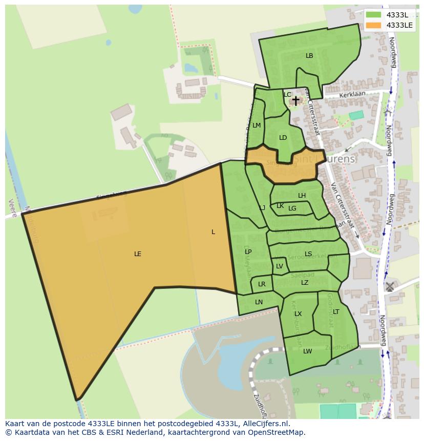 Afbeelding van het postcodegebied 4333 LE op de kaart.
