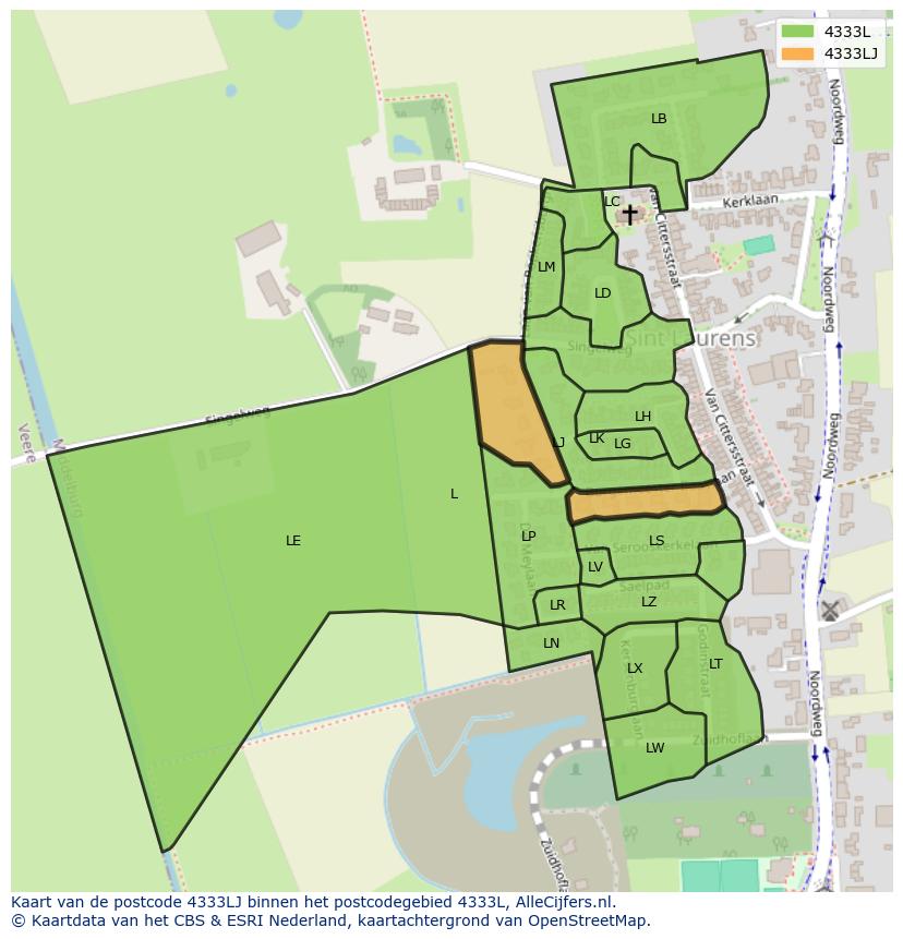 Afbeelding van het postcodegebied 4333 LJ op de kaart.