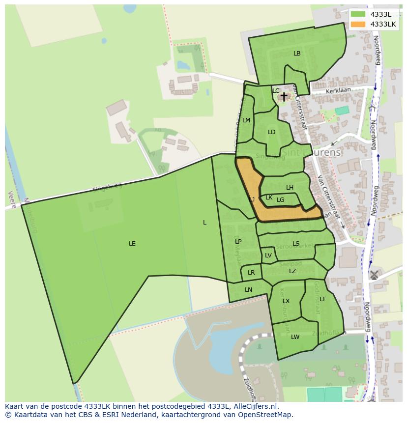 Afbeelding van het postcodegebied 4333 LK op de kaart.