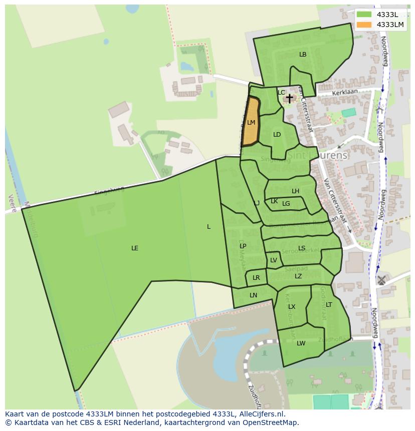 Afbeelding van het postcodegebied 4333 LM op de kaart.