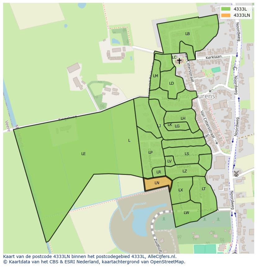 Afbeelding van het postcodegebied 4333 LN op de kaart.