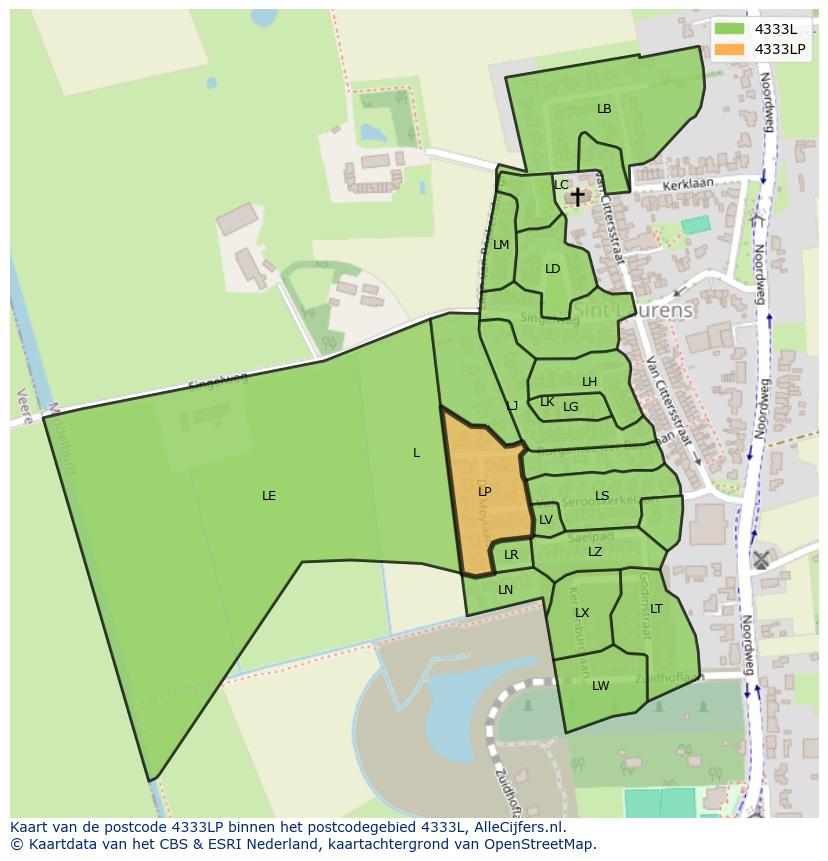 Afbeelding van het postcodegebied 4333 LP op de kaart.