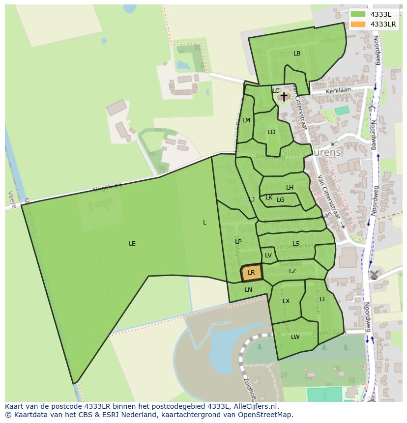 Afbeelding van het postcodegebied 4333 LR op de kaart.