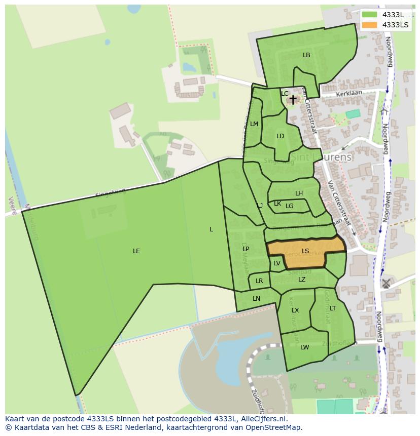 Afbeelding van het postcodegebied 4333 LS op de kaart.