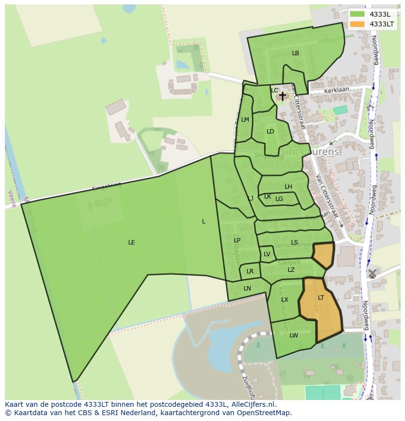 Afbeelding van het postcodegebied 4333 LT op de kaart.
