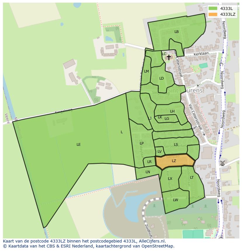 Afbeelding van het postcodegebied 4333 LZ op de kaart.