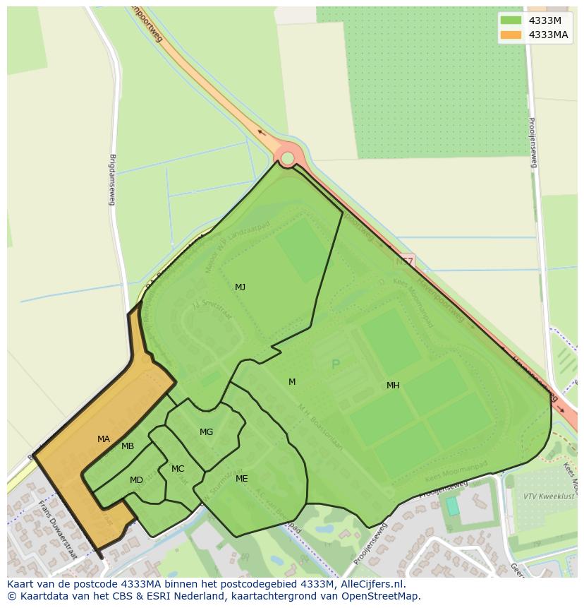 Afbeelding van het postcodegebied 4333 MA op de kaart.