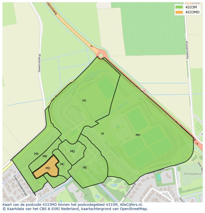 Afbeelding van het postcodegebied 4333 MD op de kaart.