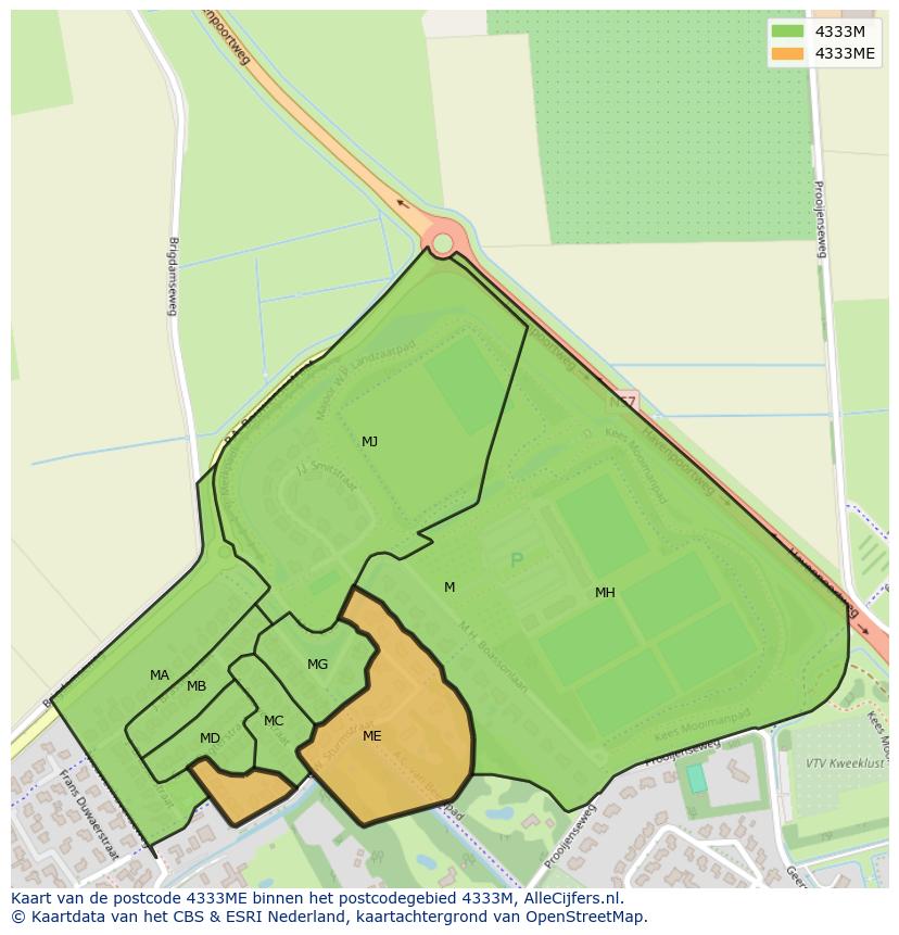 Afbeelding van het postcodegebied 4333 ME op de kaart.