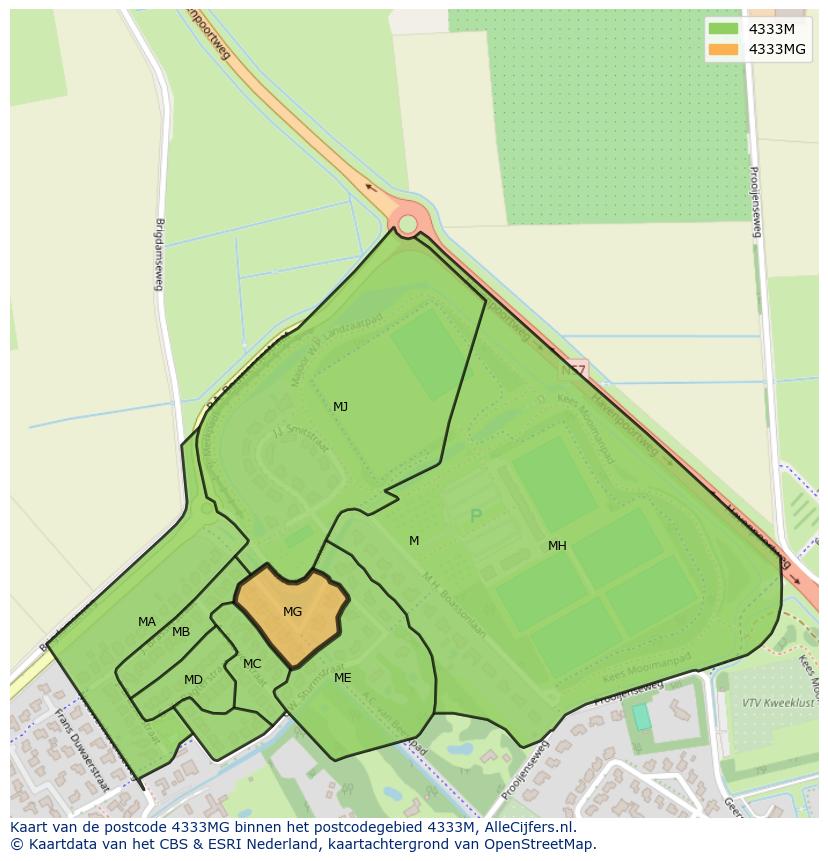 Afbeelding van het postcodegebied 4333 MG op de kaart.