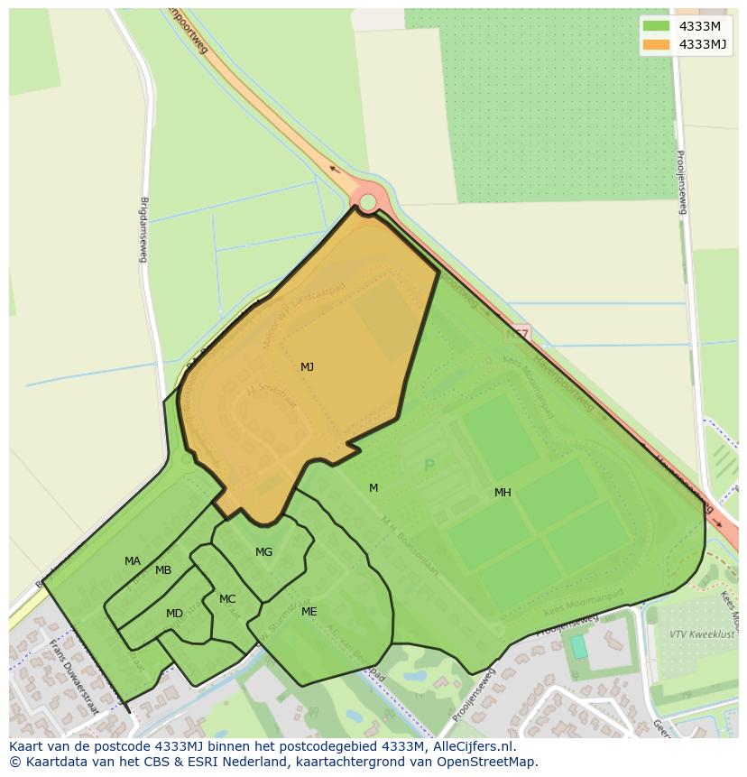Afbeelding van het postcodegebied 4333 MJ op de kaart.