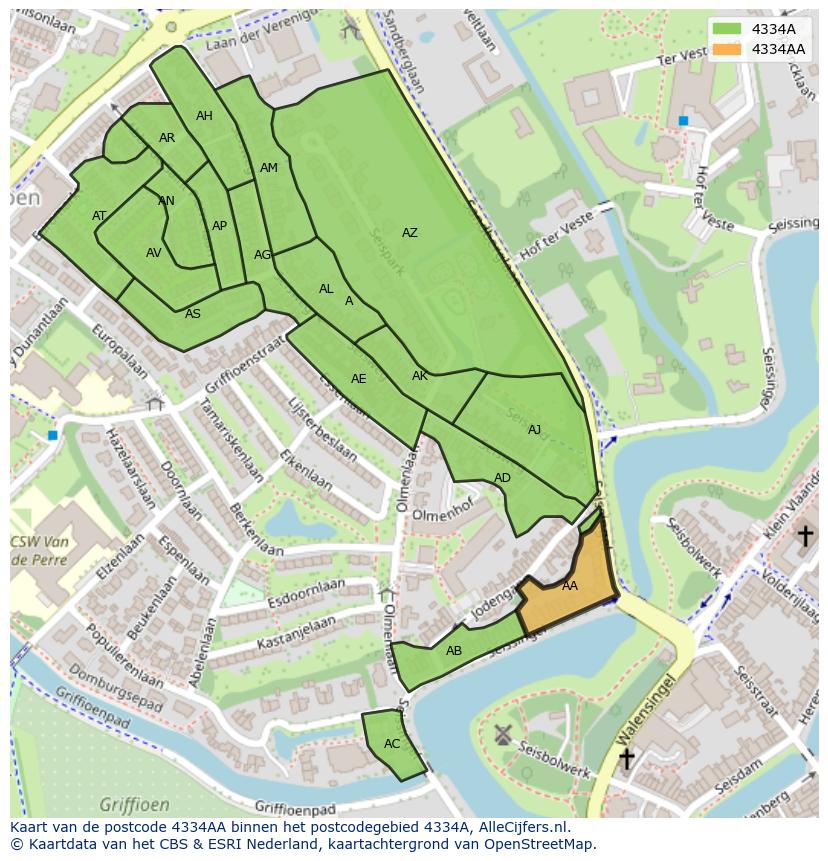 Afbeelding van het postcodegebied 4334 AA op de kaart.