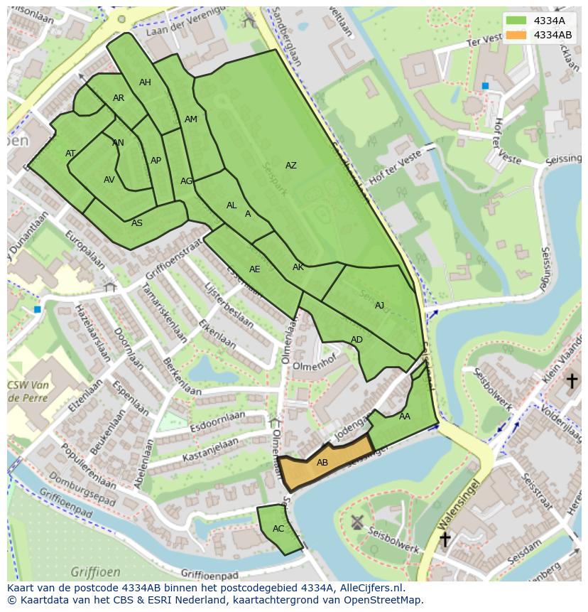 Afbeelding van het postcodegebied 4334 AB op de kaart.