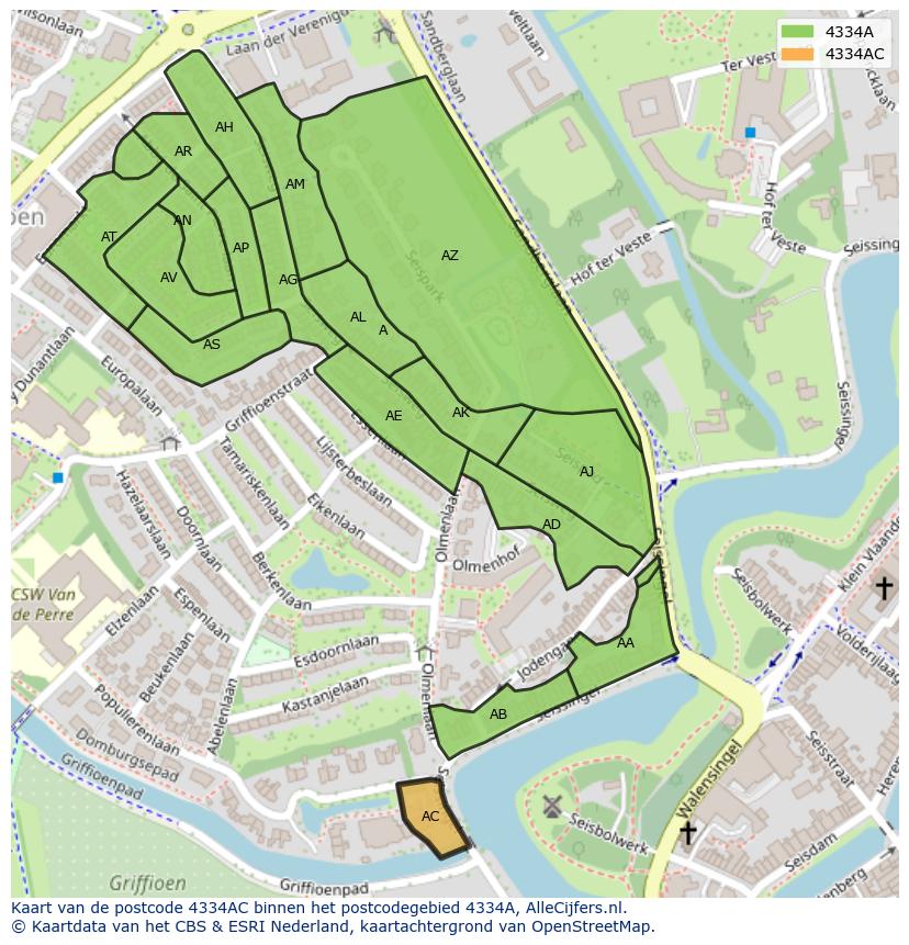 Afbeelding van het postcodegebied 4334 AC op de kaart.