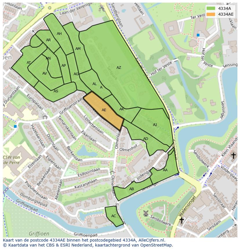 Afbeelding van het postcodegebied 4334 AE op de kaart.