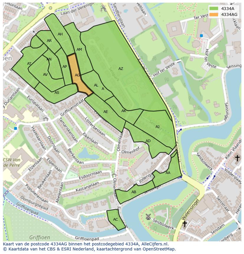 Afbeelding van het postcodegebied 4334 AG op de kaart.