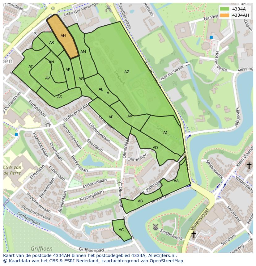 Afbeelding van het postcodegebied 4334 AH op de kaart.