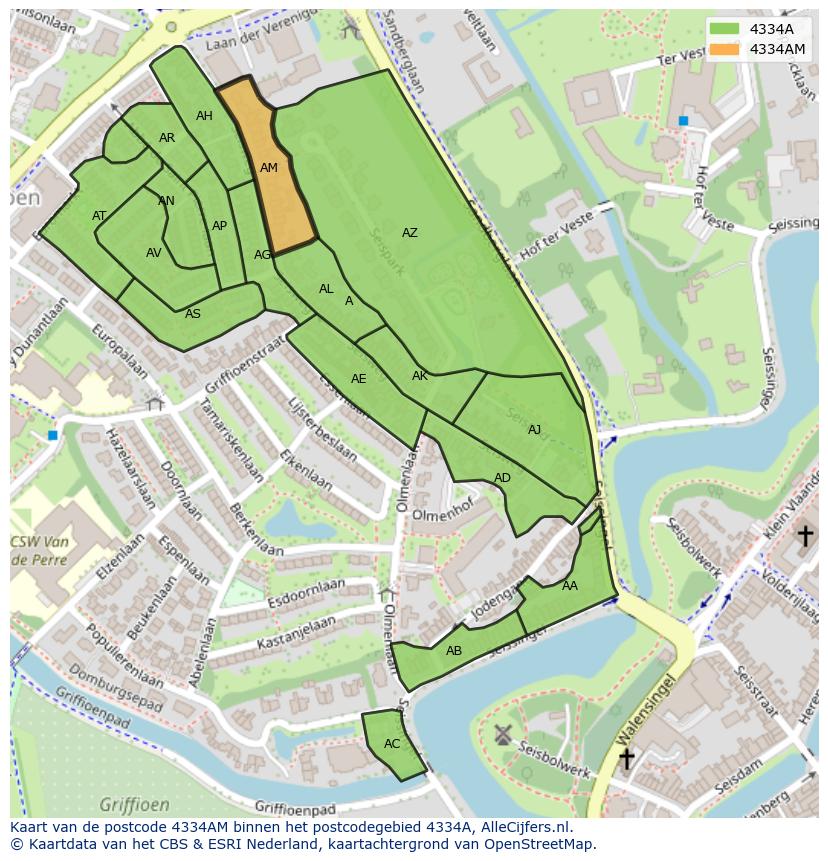 Afbeelding van het postcodegebied 4334 AM op de kaart.