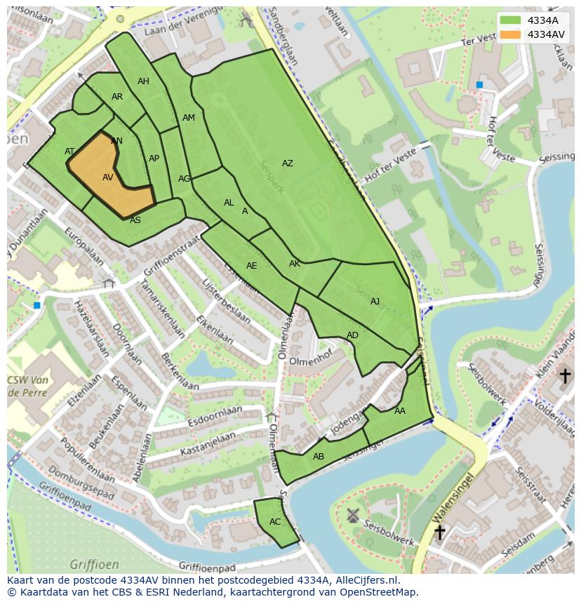 Afbeelding van het postcodegebied 4334 AV op de kaart.