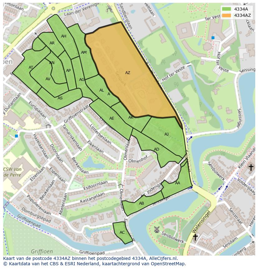 Afbeelding van het postcodegebied 4334 AZ op de kaart.