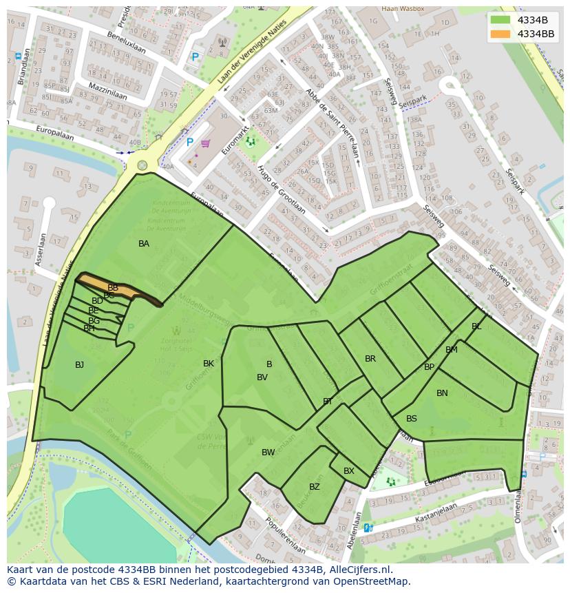 Afbeelding van het postcodegebied 4334 BB op de kaart.