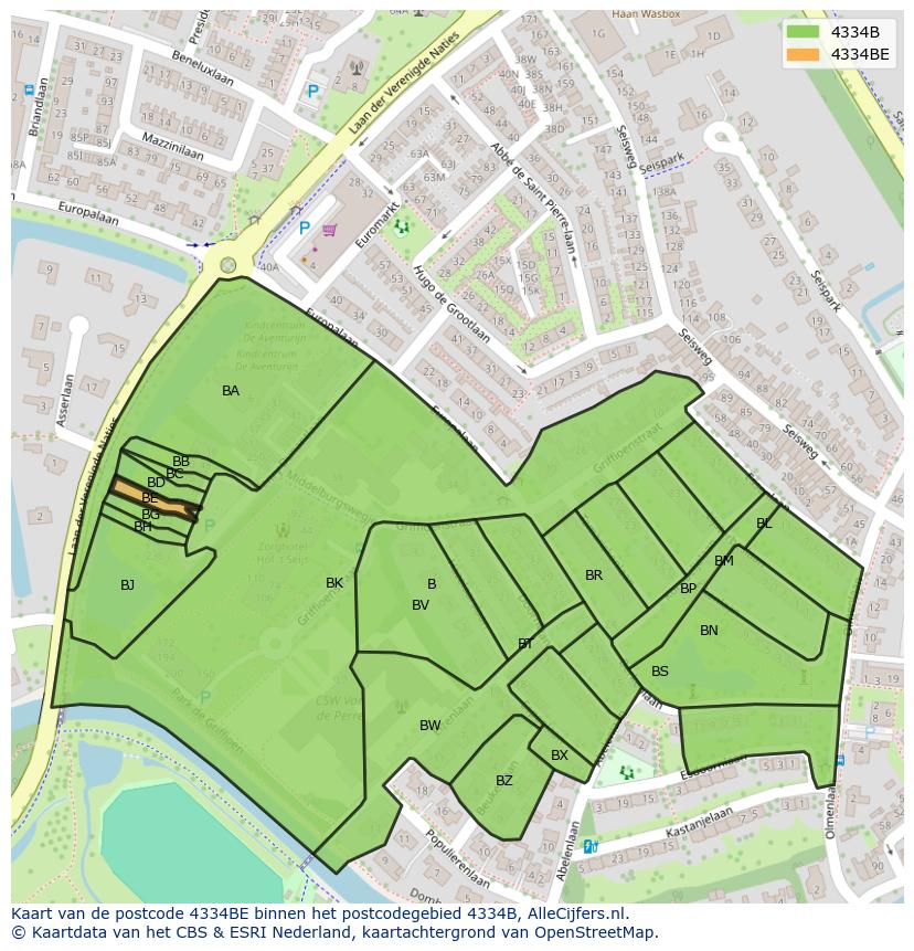Afbeelding van het postcodegebied 4334 BE op de kaart.