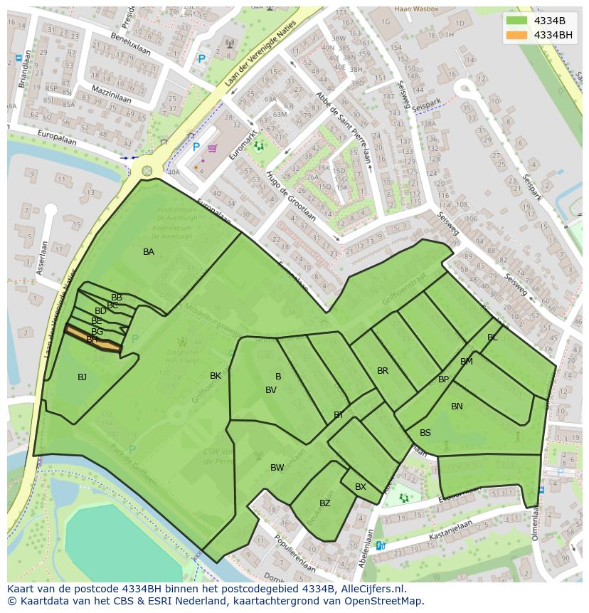 Afbeelding van het postcodegebied 4334 BH op de kaart.