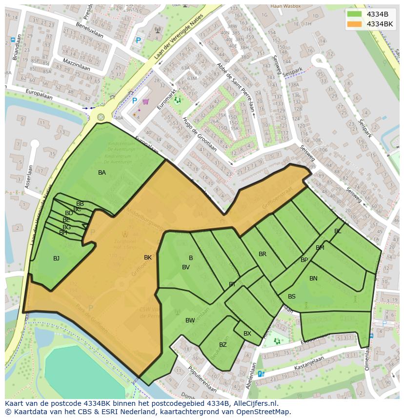 Afbeelding van het postcodegebied 4334 BK op de kaart.