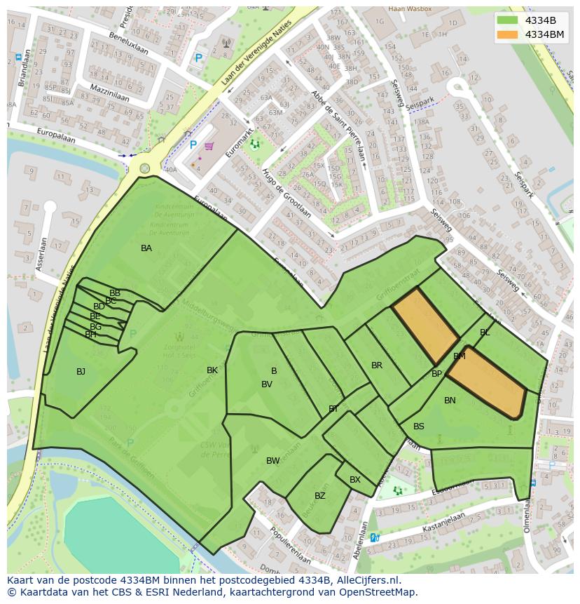 Afbeelding van het postcodegebied 4334 BM op de kaart.