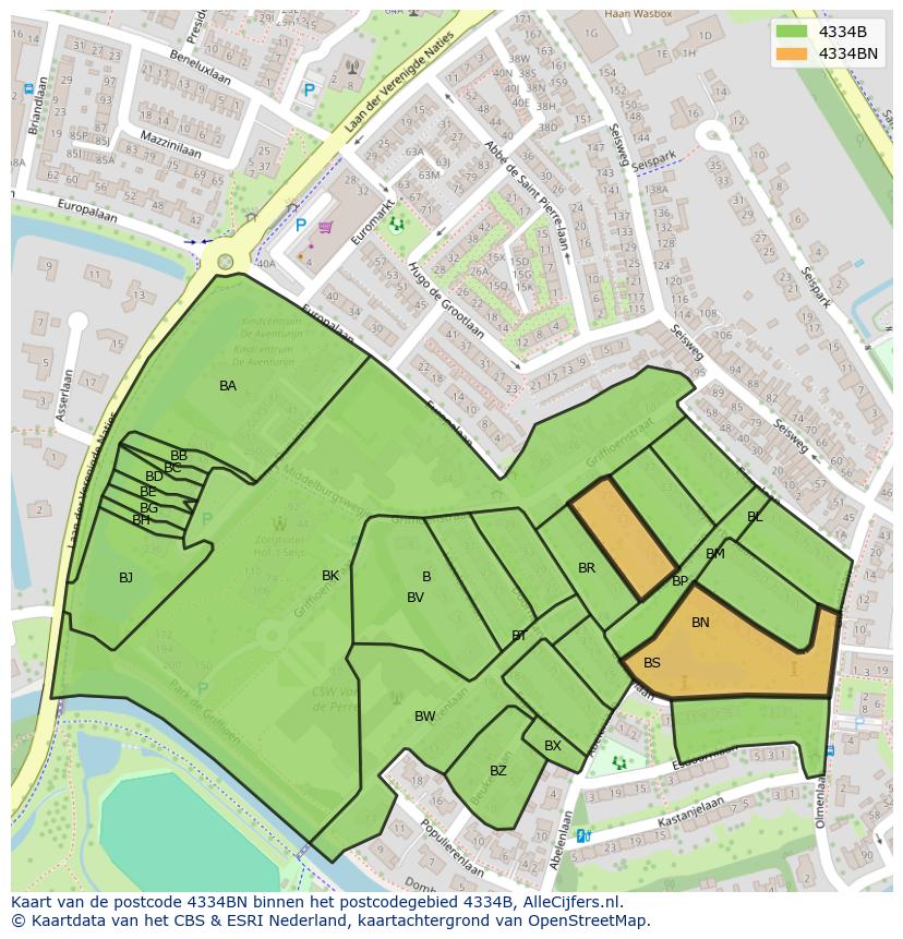 Afbeelding van het postcodegebied 4334 BN op de kaart.