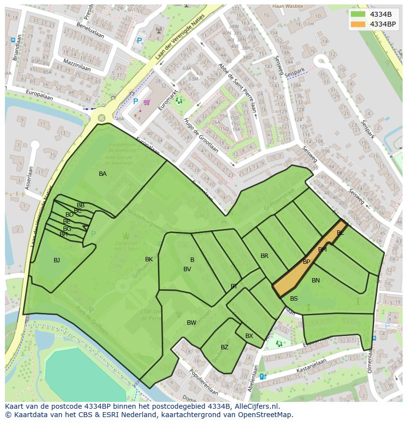 Afbeelding van het postcodegebied 4334 BP op de kaart.