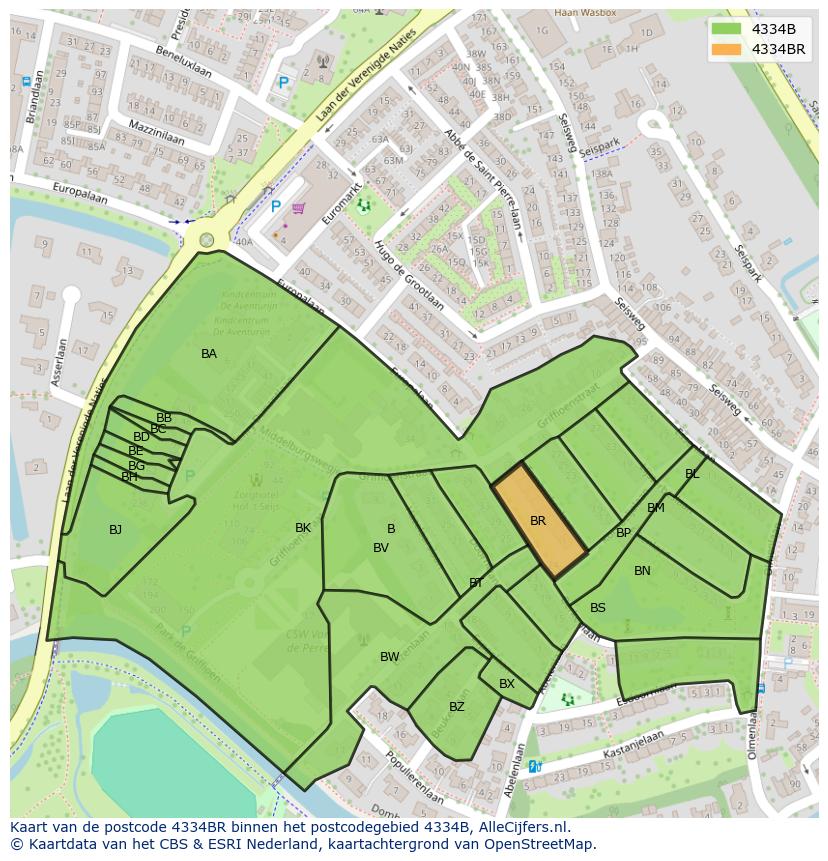 Afbeelding van het postcodegebied 4334 BR op de kaart.