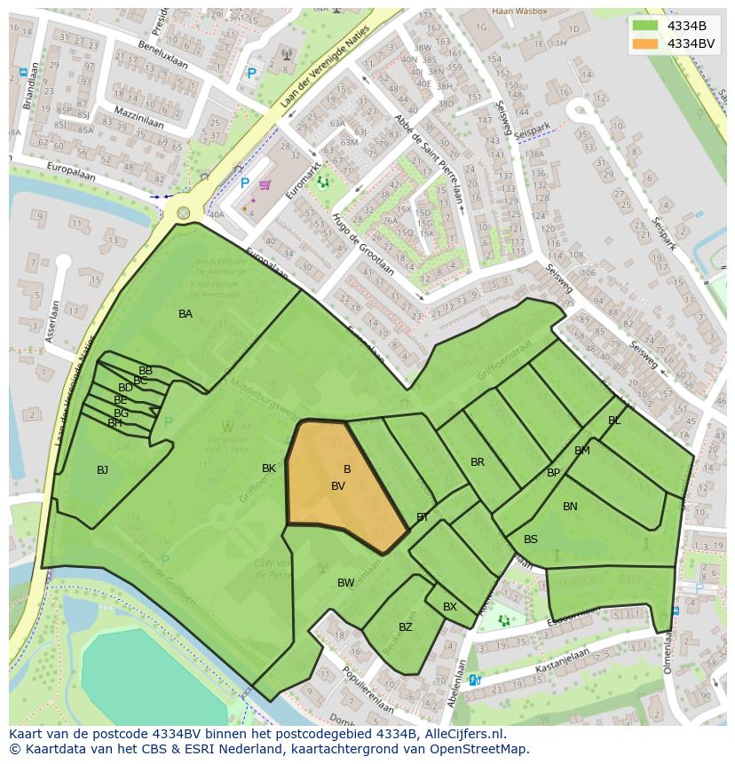 Afbeelding van het postcodegebied 4334 BV op de kaart.