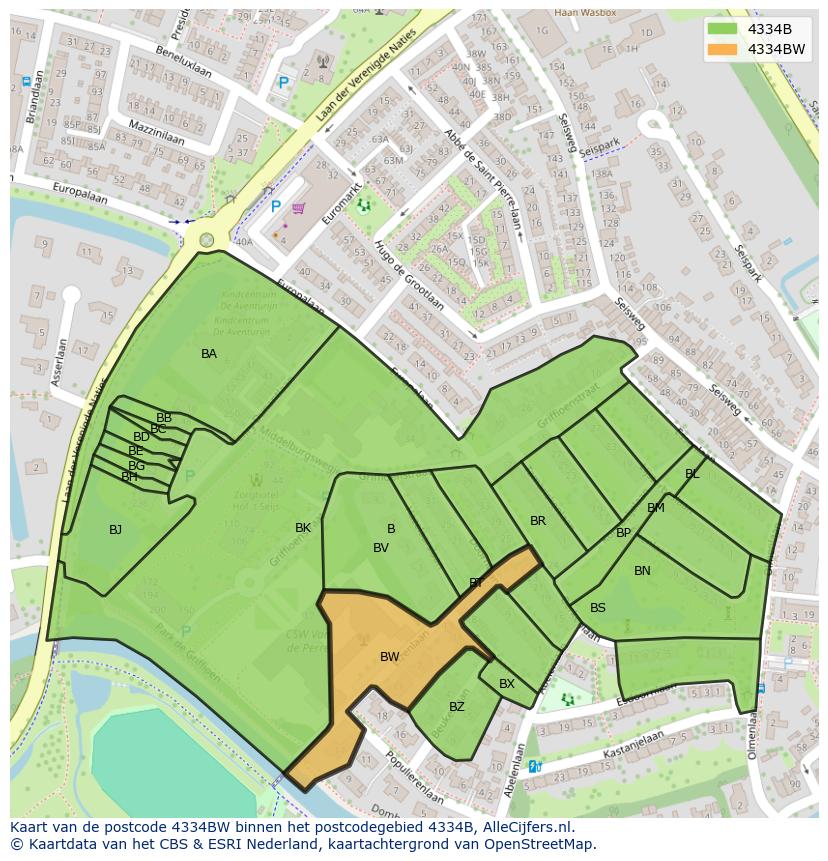 Afbeelding van het postcodegebied 4334 BW op de kaart.
