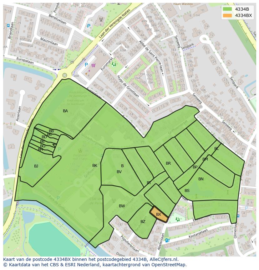 Afbeelding van het postcodegebied 4334 BX op de kaart.