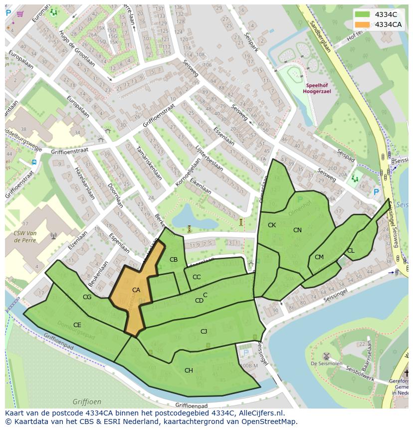 Afbeelding van het postcodegebied 4334 CA op de kaart.