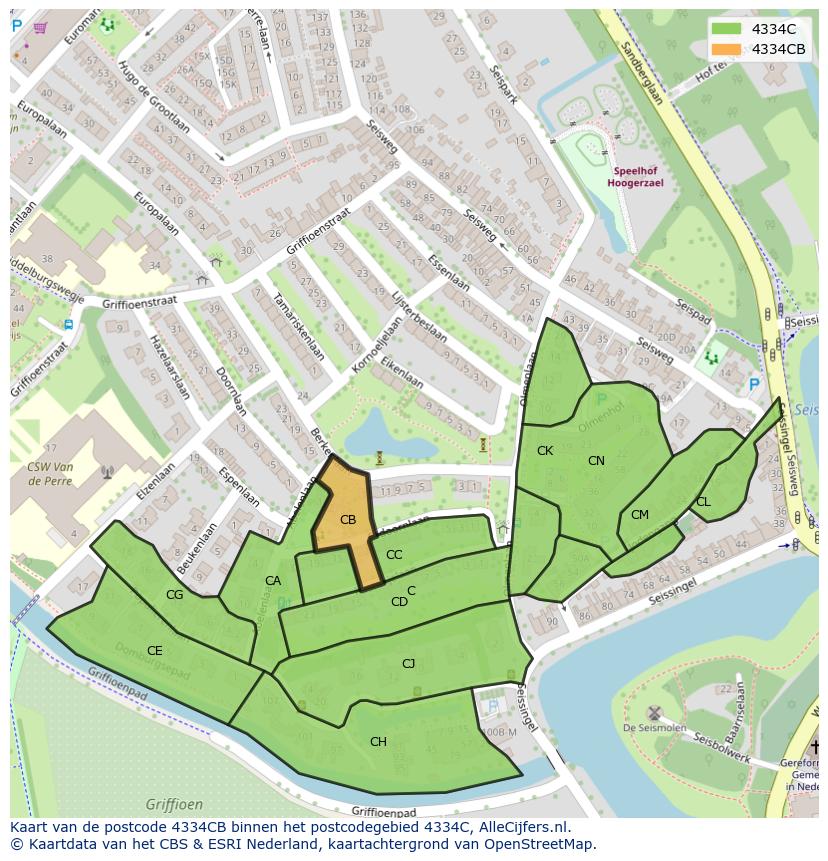 Afbeelding van het postcodegebied 4334 CB op de kaart.