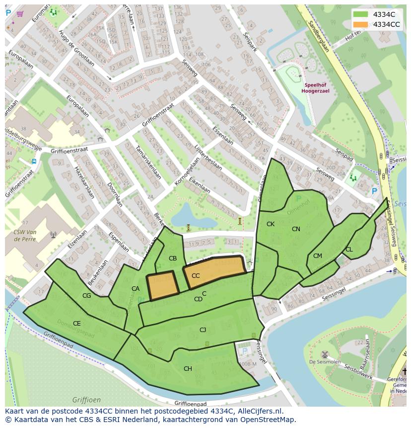 Afbeelding van het postcodegebied 4334 CC op de kaart.
